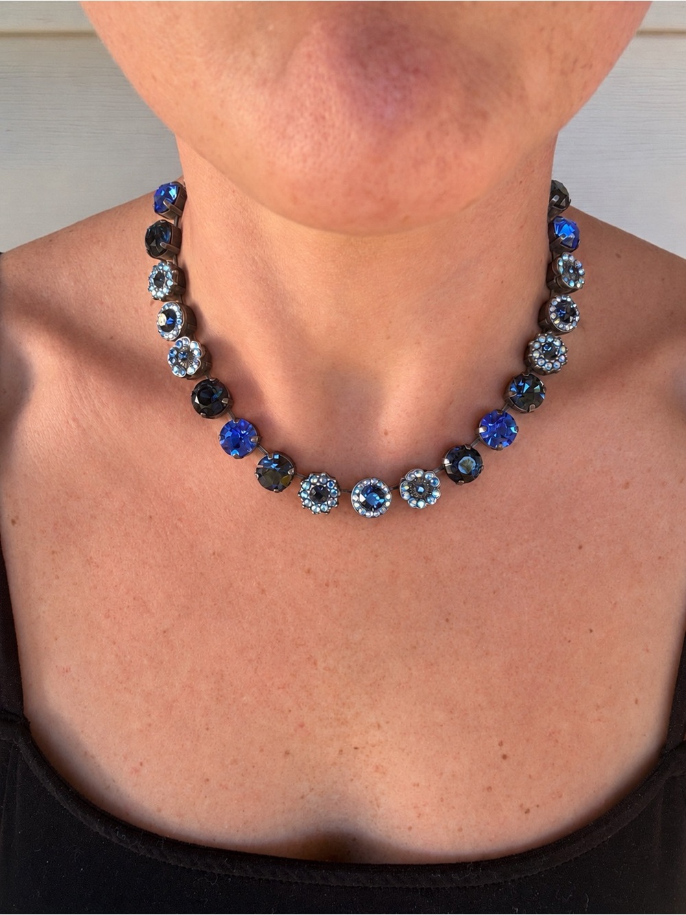 Mariana Blue Crystal Rhinestone Statement Necklace Adjustable Silver Tone